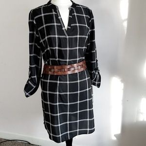 No Boundaries Black & White Windowpane Check Tunic Dress Blouse